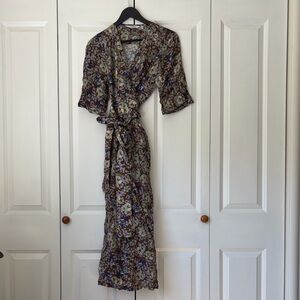 & Other Stories Floral Wrap Midi Dress in Brown and Blue